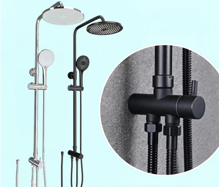 2 In 1 Shower Combination Dual Hose Rain Metal Head - Black/Chrome
