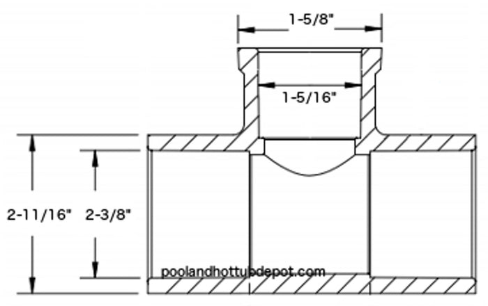 White PVC TEE  2" Slip x 1" Slip Reducing  x 2" Slip