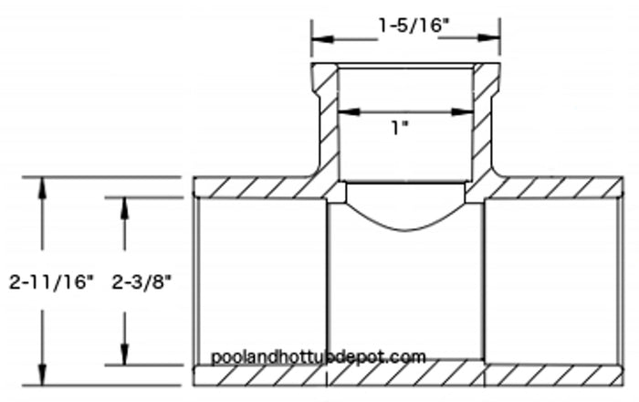 White PVC TEE  2" Slip x 3/4" Slip Reducing  x 2" Slip