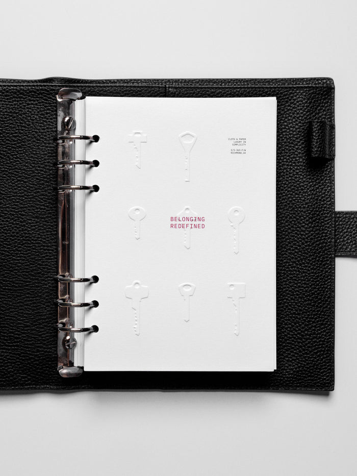 The Access Key Dashboard in a black A5 ring-bound planner