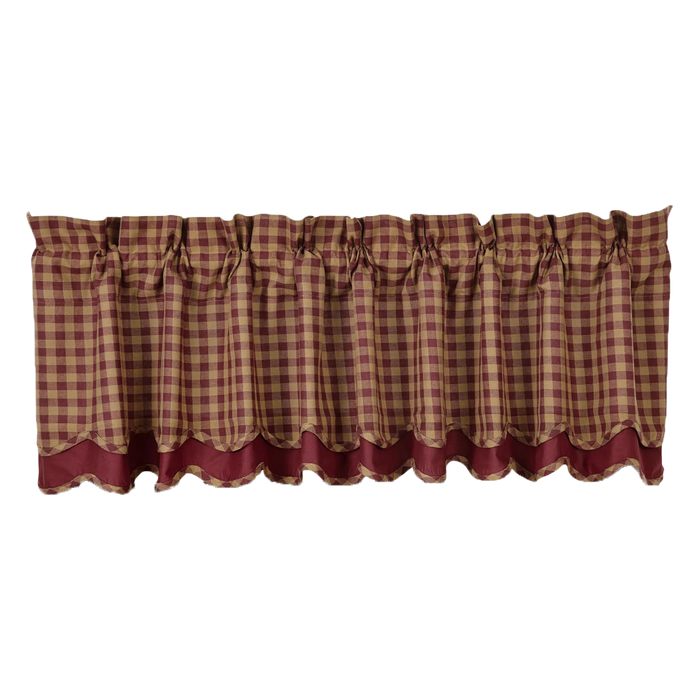 Burgundy Check Layered Lined Valance-Lange General Store