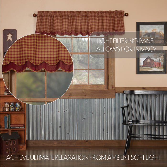 Bedford Burgundy Check Layered Lined Valance