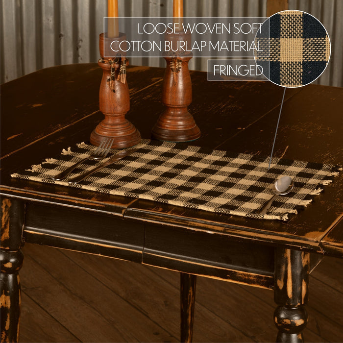 Burlap Black and Tan Check Placemats - Set of 6-Lange General Store