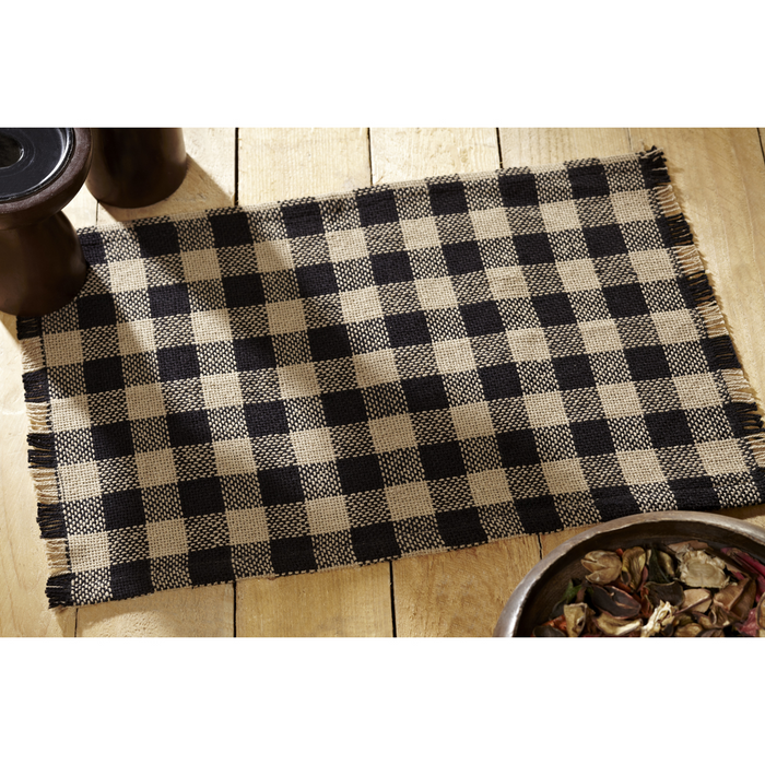 Burlap Black and Tan Check Placemats - Set of 6-Lange General Store