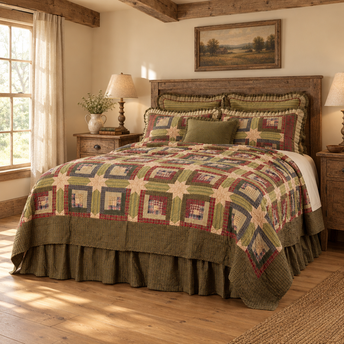 Cabin Patch Quilt in a new farmhouse bedroom