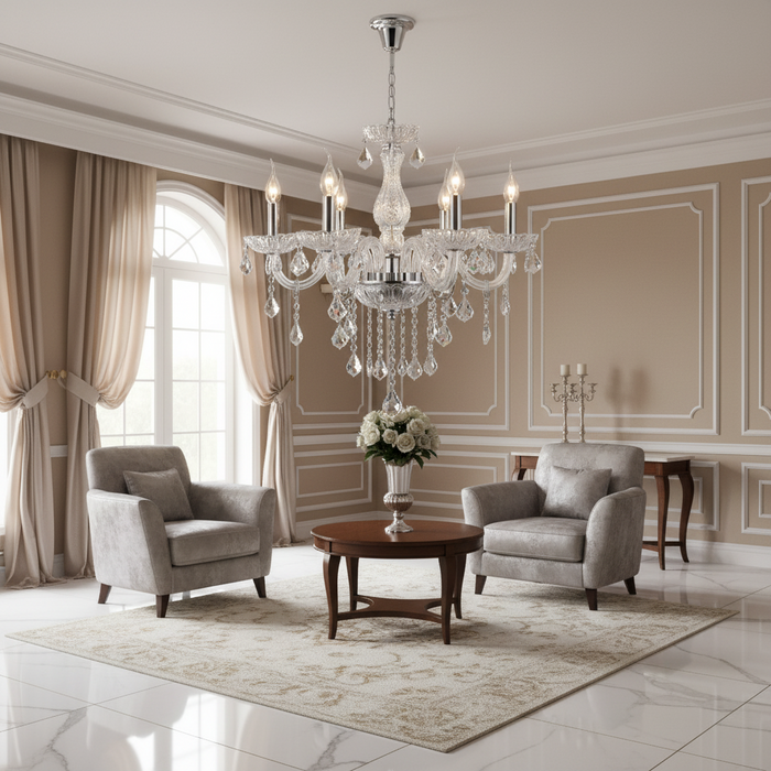 Clear Chandelier Living Room Crystal Ceiling Lamp LED 6 lights