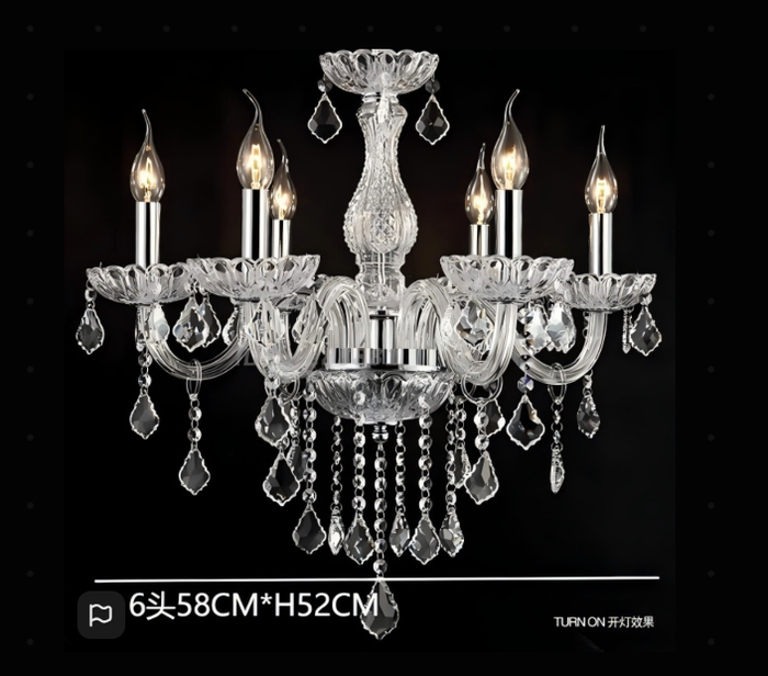 Clear Chandelier Living Room Crystal Ceiling Lamp LED 6 lights
