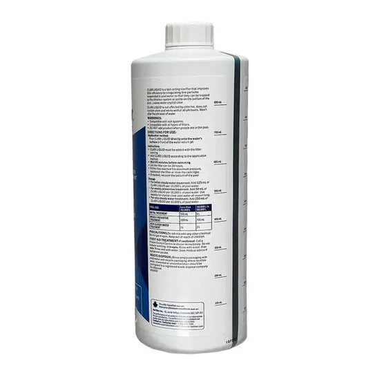 ClearWater Clarifier displaying directions, warnings, dosage instructions, and more.