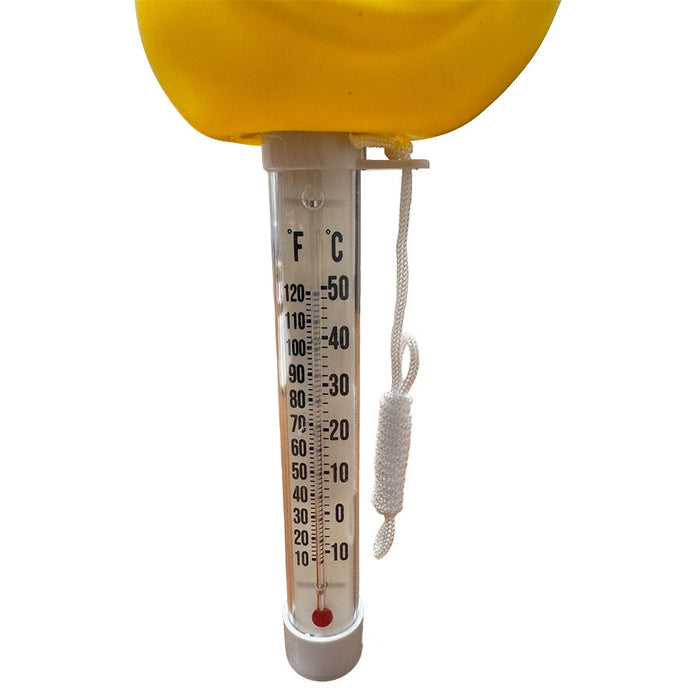 Duck thermometer bottom thermometer close up.