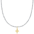 Enewton 17" choker bright silver faceted hematite 2mm bead - signature cross gold charm N17BRSILFHEM2SCG