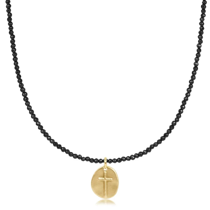 Enewton 17" choker faceted hematite 2mm bead - inspire small gold charm N17FHEM2INSSMG