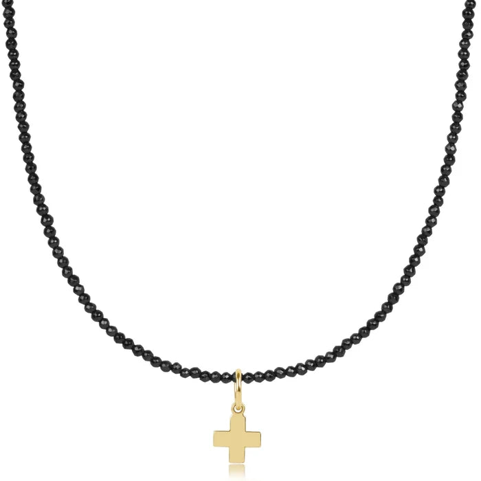 Enewton 17" choker faceted hematite 2mm bead - signature cross gold charm N17FHEM2SCG
