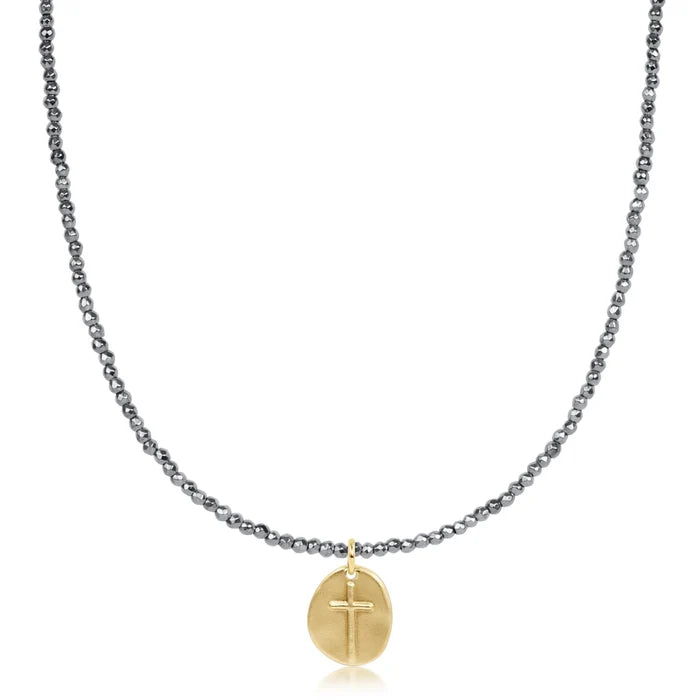 Enewton 17" choker silver faceted hematite 2mm bead - inspire small gold charm N17SILFHEM2INSSMG