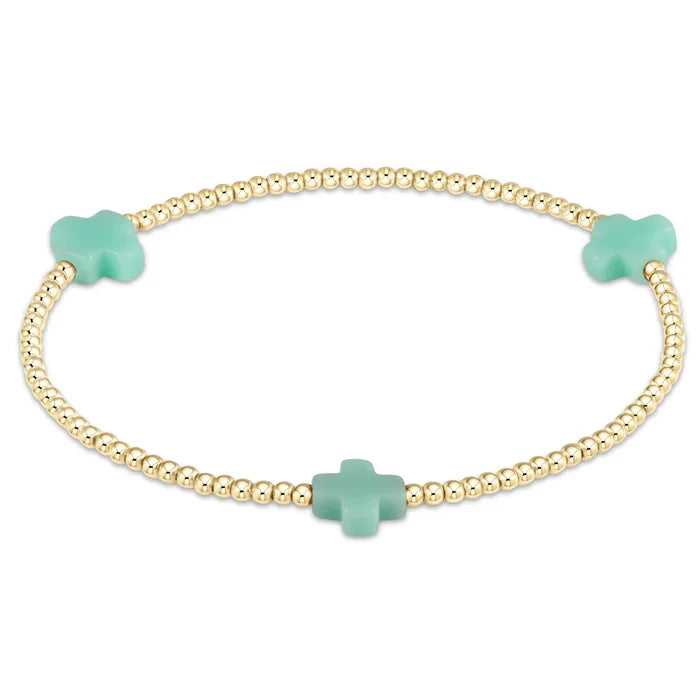 Enewton signature cross gold pattern 2mm bead bracelet mint BSCGP2MIN