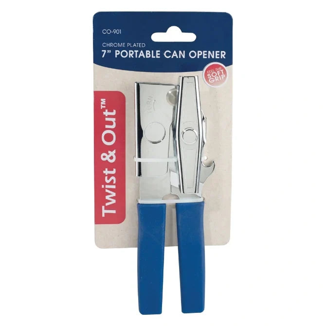 Hand Can Opener in packaging on white background.