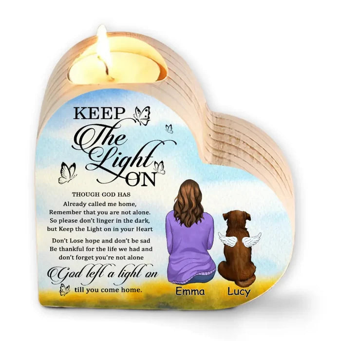 Keep The Light On Though God Has Already Called Me Home - Personalized Heart Shaped Candle Holder