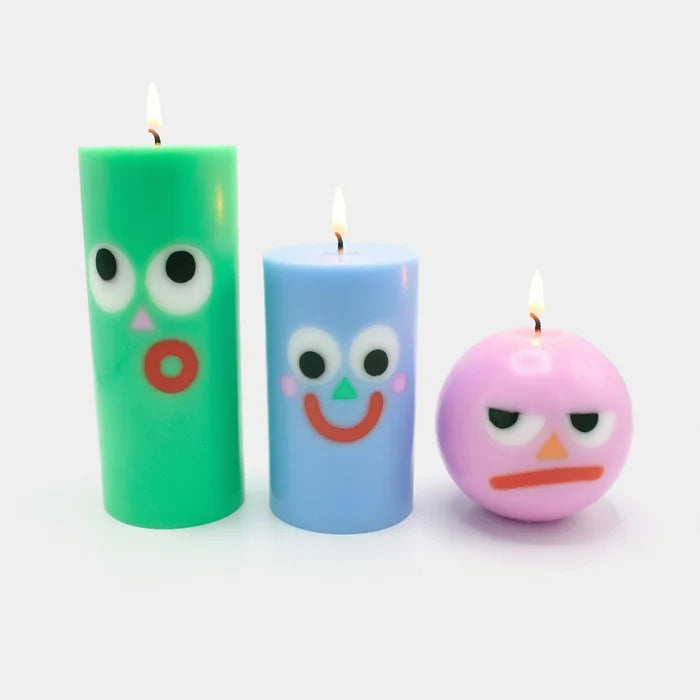 Moodz - Happy Pillar Face Candle - Blue