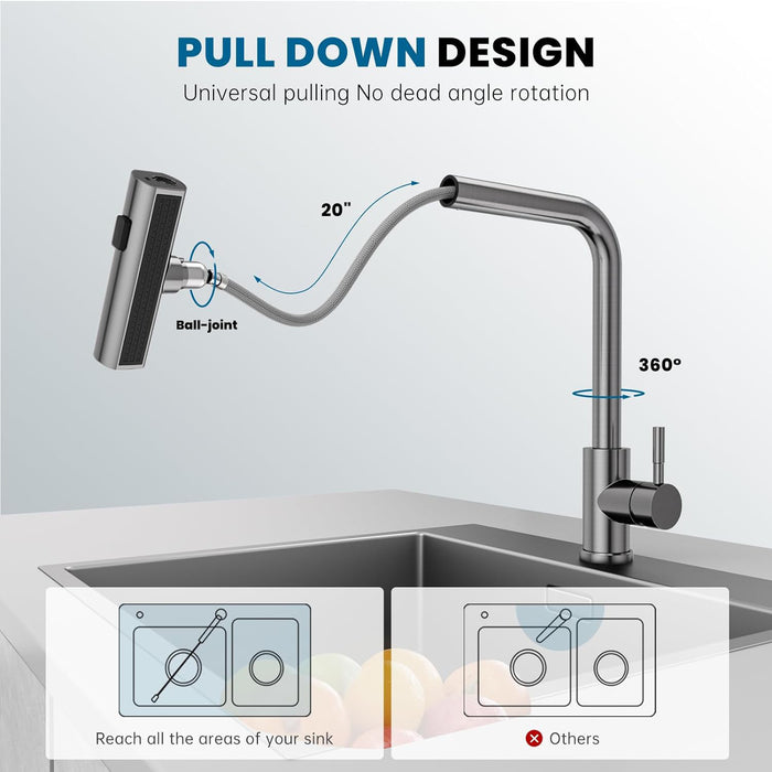 Nickel 304 Stainless Steel Pull-out Kitchen Faucet Waterfall Hot And Cold Mixed