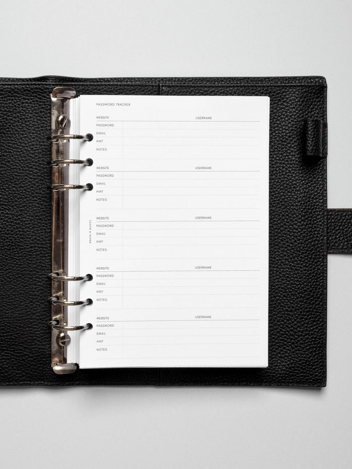 Insert in use inside a black leather planner.