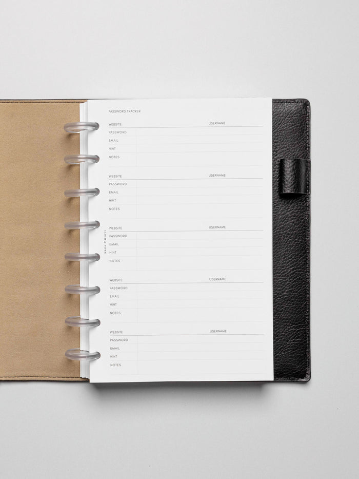 Insert in use inside a black leather planner.