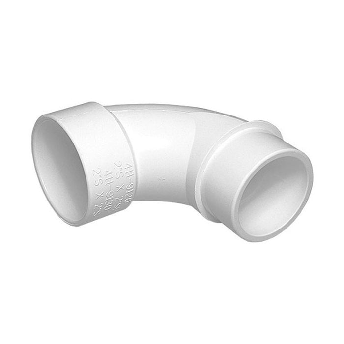 White PVC Sweep Elbow - 2-1/2" Slip x 2-1/2" Spigot