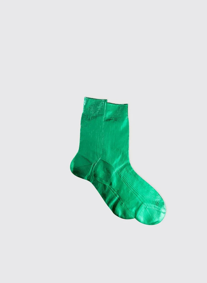 Ribbed Laminated Sock - Emerald
