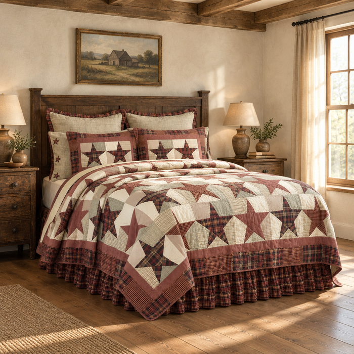 Rustic Star Quilt in a new farmhouse bedroom