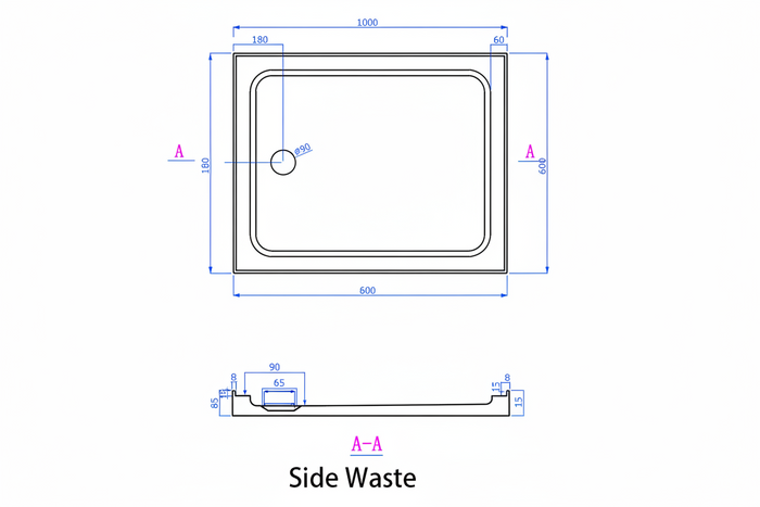 Shower Tray - Rectangle Series Side Hole Option