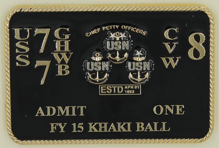 USS George H W Bush Aircraft Carrier CVN-77/2015 Khaki Ball Navy Challenge Coin