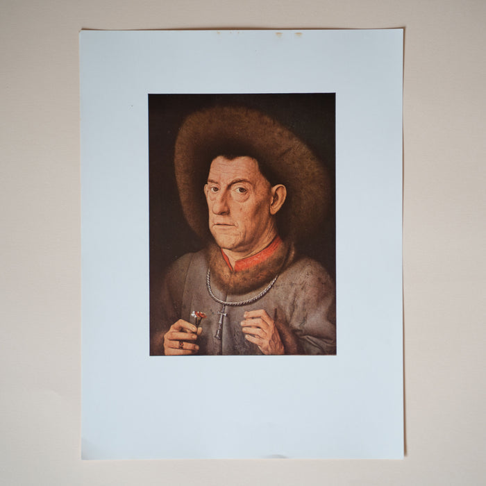 Vintage 1940s Jan Van Eyck "Man With A Pink" Portrait Art Print