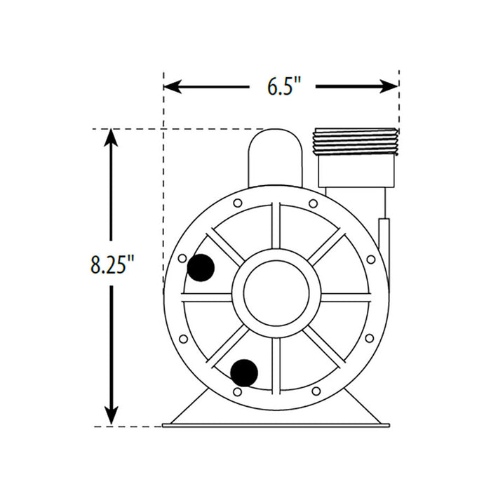 Waterway Iron Might 115V Circ Pump dimensions illustration showing 6.5" width and 8.25" height.