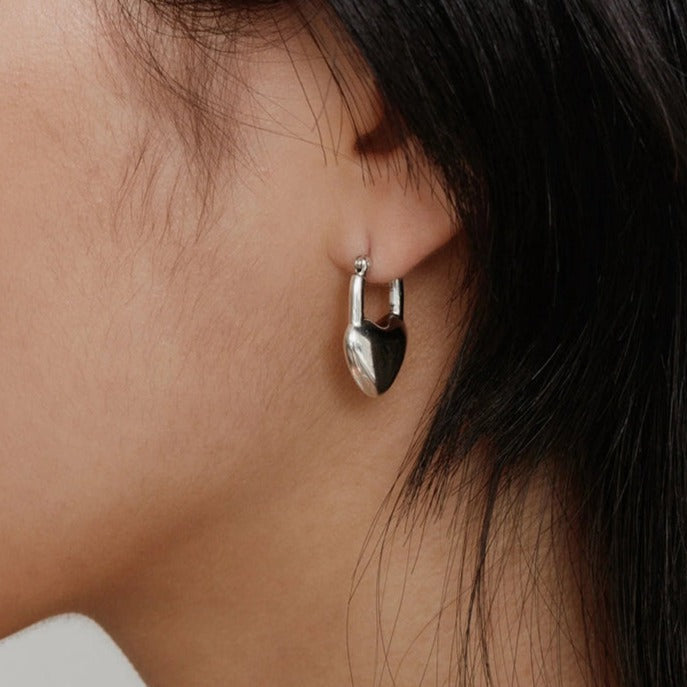 Silver Heart Mona Earrings by Wolf Circus Jewelry